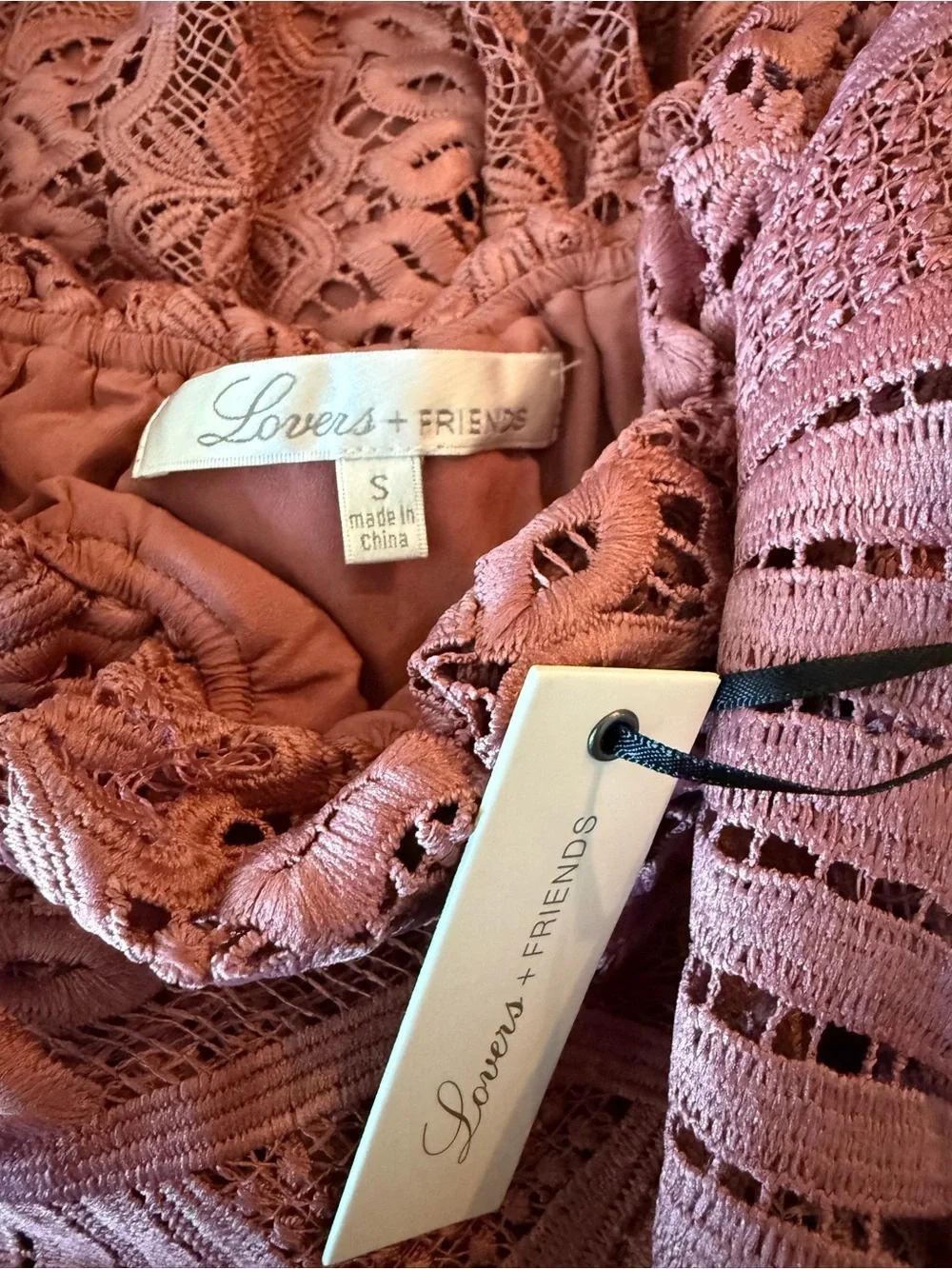 Lovers + Friends Dream Vacay Lace Crochet Off Shoulder Dress Small NWT